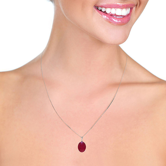 14K. SOLID GOLD NECKLACE WITH NATURAL OVAL RUBY (White Gold) - Picture 2 of 2